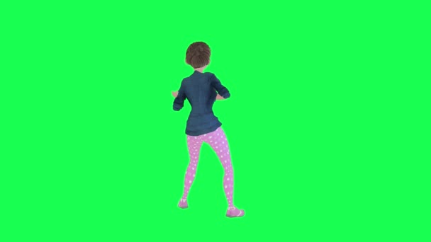 3D家庭主妇弹吉他 绿屏背角3D人红褐色调背景动画男男女女走路交谈 — 图库视频影像