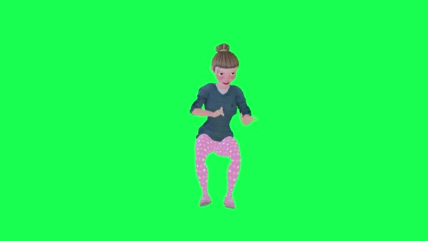 3Dアニメーション主婦ピアノを再生 クロマキーフロント角度3Dの人々赤いクロマキー背景アニメーション男と女性の歩く話 — ストック動画