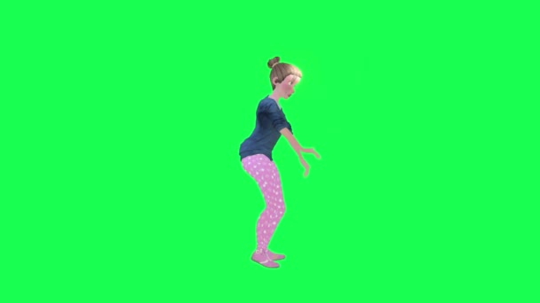 親切な母親のロボットヒップホップダンスは左角度緑のスクリーン3Dの人々赤いクロマのキー背景アニメーション男と女性の歩く話 — ストック動画
