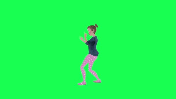 3Dアニメーション女性ラッピング隔離された右角緑のスクリーン3Dの人々赤いクロマキー背景アニメーション男と女性の歩く話 — ストック動画