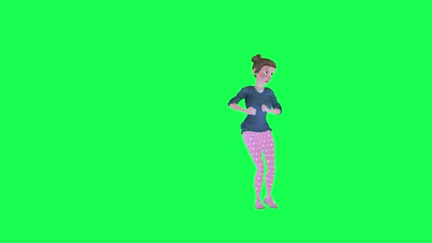 Animato Donna Danza Filatura Isolato Sinistro Angolo Verde Schermo Persone — Video Stock
