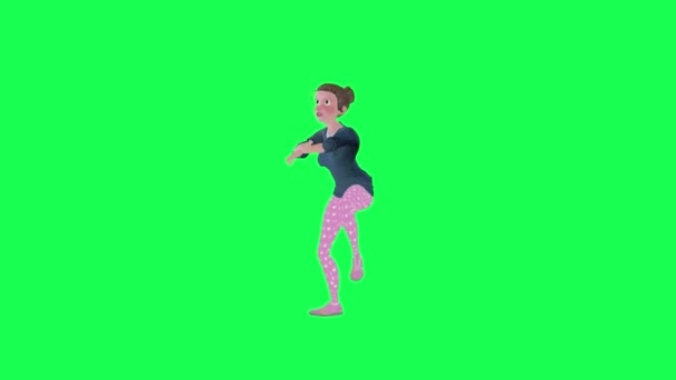 Empregada Doméstica Mulher Dançando Gangnam Estilo Isolado Ângulo Reto Verde — Vídeo de Stock