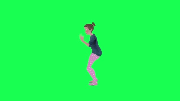 3D漫画家主婦ダンスTwerk右角クロマキー3Dの人々赤いクロマキー背景アニメーション男と女性の歩く話 — ストック動画