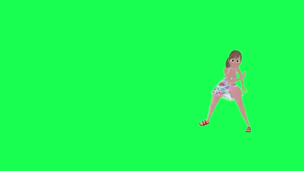 动画好女孩跳卡波伊拉前角孤立的绿色屏幕3D人红褐色背景动画男男女女散步交谈 — 图库视频影像