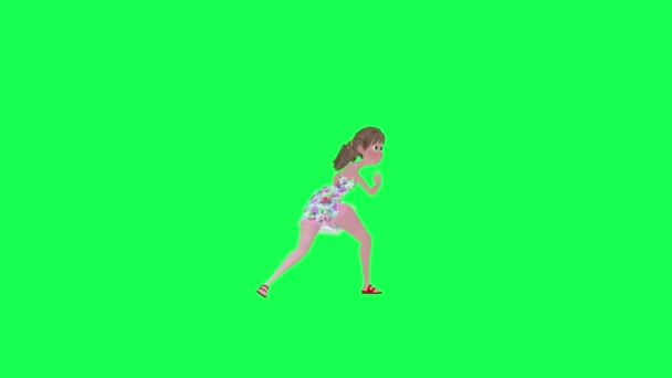动听的好女孩跳舞卡波伊拉左角孤立的绿色屏幕3D人红褐色的关键背景动画男男女女散步交谈 — 图库视频影像