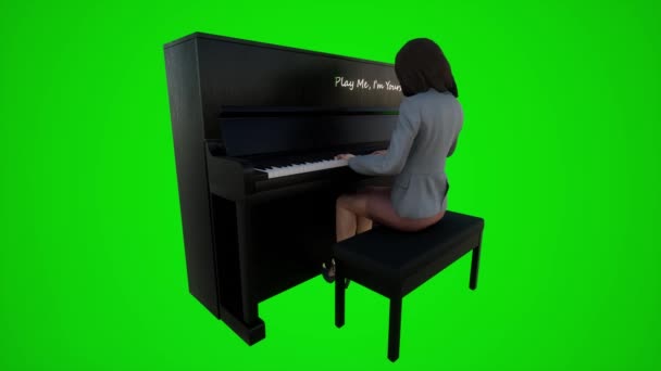 3つの角度からアフリカのバーでピアノを再生する3D緑のスクリーン女性 赤いクロマのキー背景アニメーション男と女性の歩く話 — ストック動画