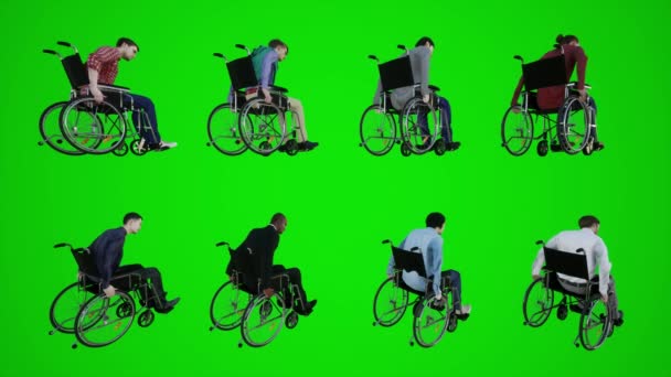 Zielony Ekran Wózek Inwalidzki Obywatele Afryki Ameryka Azja Europa Siedzi — Wideo stockowe