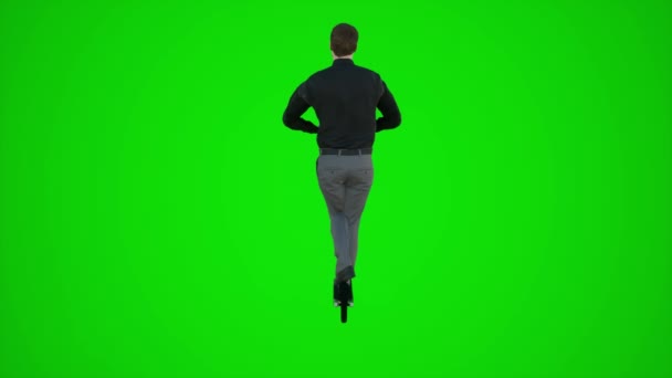 ヨーロッパの通りで車椅子に移動する車椅子の男性の8次元3Dアニメーション クロマキーグリーンスクリーン3Dの人々赤いクロマキーバックグラウンドアニメーション男 — ストック動画