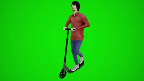 Green Screen Asian Director Riding Scooter Streets Asia Three Cornered — Stock Video