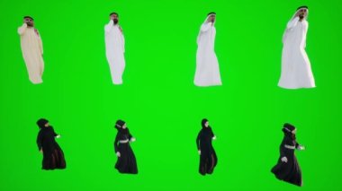 Arap kadın ve erkekleri Dubai sokaklarında yürüyor ve telefonda üç köşeli bir açıdan konuşuyorlar, üç boyutlu animasyon. İnsanları krom anahtarlı animasyoncu kalabalığı yürütür ve konuşturur