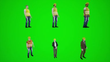 3 boyutlu kromakey animasyonu yapan işçinin yeşil ekranının ücretsiz indirilmesi, insanları krom anahtar animasyon yapan kalabalığı yürütür ve konuşur