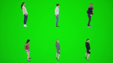 Yeşil ekranda dikilen ve sokakta bekleyen altı kadının 3 boyutlu animasyonu. Kromakey animasyonu yan açıyla yapılan canlandırma insanları krom anahtarlı animasyona dönüştürür kalabalığın yürümesini ve konuşmasını sağlar