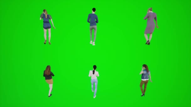 Écran Vert Six Femmes Marchant Parlant Téléphone Dans Parc Attractions — Video