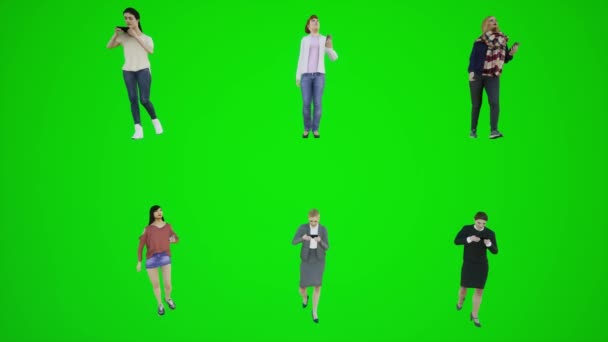 Lunaparkta Yürüyen Telefonda Boyutlu Bir Perspektiften Oynayan Altı Kadın Insanları — Stok video