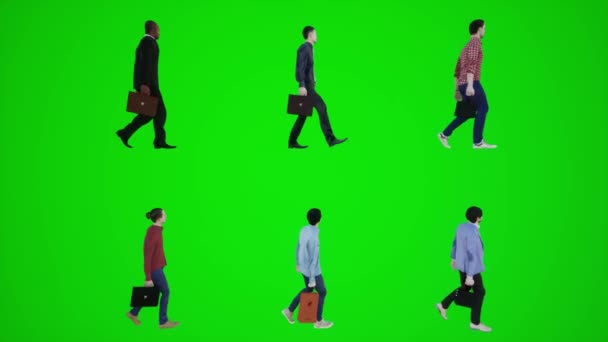 Seis Hombres Caminando Inslums Compras Con Bolsas Compras Desde Ángulo — Vídeo de stock