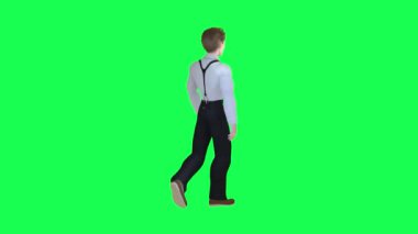 Sekiz boyutlu 3D animasyon. Tekerlekli sandalyedeki bir adam Avrupa ve Amerika sokaklarında hareket ediyor. Krom anahtar yeşil ekranın üç köşesinden. 