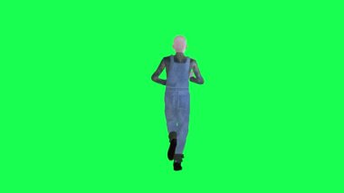 Ürkütücü animasyon kel adam izole yeşil ekran 3D insanlar kırmızı krom anahtar arka plan animasyon erkek ve kadın yürüme konuşması