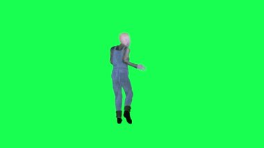 3 d Ürkütücü Cadılar Bayramı erkeği salsa yapıyor. Sol açılı, yeşil ekran. 3 d.