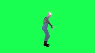3D karikatür adam yeşil ekran sol açı robot kalçalar 3D insanlar kırmızı krom anahtar arka plan animasyon erkek ve kadın yürüme konuşması