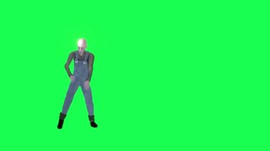 3D karikatür adam yeşil ekran ön açı robot kalçalar 3D insanlar kırmızı krom arka plan animasyon erkek ve kadın yürüyüş konuşması