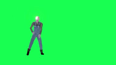 3D korkunç zombi adam yeşil ekran ön açı dans eden robot kalçalar 3D insanlar kırmızı krom arka plan animasyon erkek ve kadın yürüme konuşması