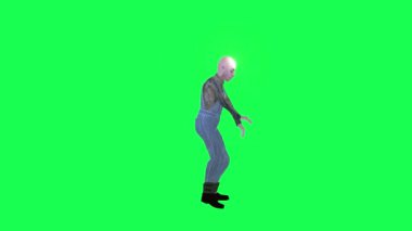 3D korkunç zombi adam yeşil ekran sol açı robot kalçalar 3D insanlar kırmızı krom arka plan animasyon erkek ve kadın yürüme konuşması