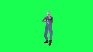 3D korkunç zombi adam yeşil ekran ön açı rap yapan 3D insanlar daha kırmızı renkli arka plan animasyon erkek ve kadın yürüme konuşması