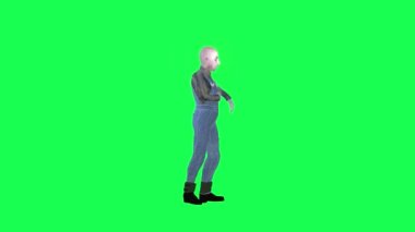 Dazlak, sıska, hip hop dansı yapan, hip hop yapan, sol açı, yeşil ekran 3D insanlar, daha kırmızı renkli arka plan animasyon adamı ve kadın yürüyüşü konuşmaları.
