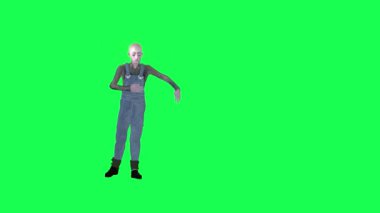 Dazlak, sıska, hip hop dansı yapan, hip hop dansı yapan, ön açı, yeşil ekran 3D insanlar, daha kırmızı renkli arka plan animasyon adamı ve kadın yürüyüşü konuşmaları.