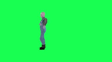 Dazlak, sıska, hip hop dansı yapan, sağdan sağa, yeşil ekran 3D insanlar daha kırmızı renkli arka plan animasyon adamı ve kadın yürüyüşü konuşmaları.