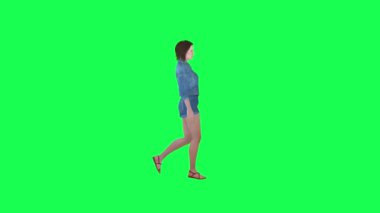 Kot pantolonlu üç boyutlu animasyon işe sol açıyla yürüyen yeşil ekran 3D insanlar daha kırmızı renkli anahtar arka plan animasyon erkek ve kadın yürüyüş konuşması