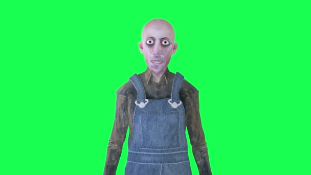 Scary Bald Man Talking Front Angle Isolated Green Screen People — Stock Video