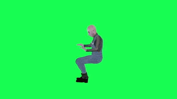 ボールドファーマー ピアノを再生する男 隔離された右角緑のスクリーン3Dの人々 赤いクロマのキー背景アニメーション男と女性の歩く話 — ストック動画