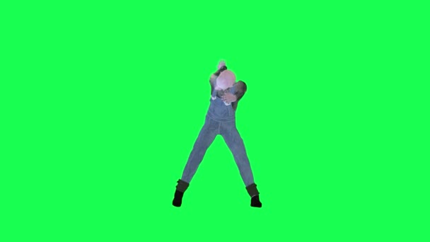 3Dハゲ農民ダンスフロント角度グリーンスクリーン3Dの人々赤いクロマキー背景アニメーション男と女性の歩く話 — ストック動画