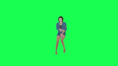 Kot pantolonlu 3D sokak kızı hızlı dans ediyor yeşil ekran 3D insanlar kırmızı renkli arka plan animasyon adamı ve kadın yürüme konuşması