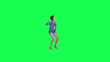 Kot pantolonlu kız, dans eden aptal yeşil ekran 3D insanlar kırmızı krom arka plan animasyon erkek ve kadın yürüyüş konuşması.