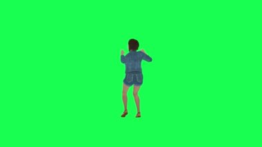 Kot pantolonlu kız dans eden aptal yeşil ekran 3D insanlar kırmızı krom arka plan animasyon erkek ve kadın yürüyüş konuşması