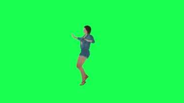 Partide dans eden sevimli 3D kız sağ açı yeşil ekran 3D insanlar kırmızı krom arka plan animasyon erkek ve kadın yürüyüş konuşması