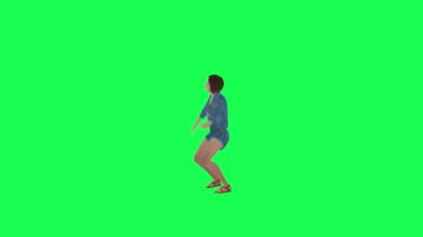 Kotlu genç 3D kız mutlu bir şekilde dans ediyor yeşil ekran 3D insanlar kırmızı krom arka plan animasyon erkek ve kadın yürüme sohbeti