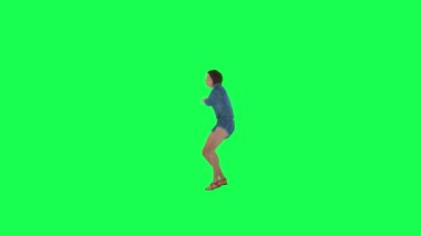 3D dans eden tatlı kız dik açı yeşil ekran 3D insanlar kırmızı krom arka plan animasyon erkek ve kadın yürüme konuşması