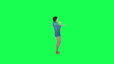 3D animasyon kız bir şarkı söylüyor sol açı yeşil ekran 3D insanlar kırmızı krom anahtar arka plan animasyon erkek ve kadın yürüyüş konuşması