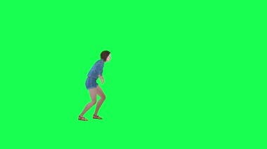 Hip-hop dansı yapan genç kız sol açı yeşil ekran 3D insanlar kırmızı krom anahtar arka plan animasyon erkek ve kadın yürüme konuşması
