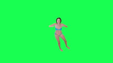 Mavi bikinili 3D animasyon kızı su üzerinde yüzüyor yeşil ekran 3D insanlar daha kırmızı renkli arka plan animasyon erkek ve kadın yürüme sohbeti