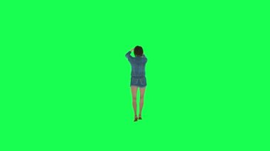 Yeşil ekran çizgi film mutlu kız dans ediyor hip-hop dik açı 3D insanlar kırmızı krom anahtar arka plan animasyon erkek ve kadın yürüme konuşması