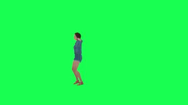 Animasyon mutlu kız samba sağ açı izole yeşil ekran 3D insanlar kırmızı krom anahtar arka plan animasyon erkek ve kadın yürüyüş konuşma