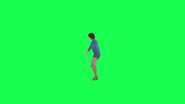 Yeşil ekran, kot pantolonlu, robot dansı yapan, hip hop yapan, dik açılı izole edilmiş, 3 boyutlu, kırmızı renkli, arka plan animasyonlu, erkek ve kadın yürüyüşü konuşan kızlar.