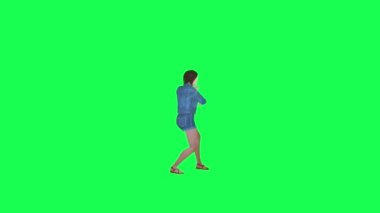 Sol açıyla rap yapan 3 boyutlu yeşil ekran animasyon kızı 3 boyutlu izole edilmiş insanlar daha kırmızı renkli arka plan animasyonu erkek ve kadın yürüyüş konuşması