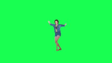 3 boyutlu animasyon kotlu kız hip-hop dansı yapıyor ön açı yeşil ekran 3D insanlar daha kırmızı renkli arka plan animasyon erkek ve kadın yürüyüş konuşması