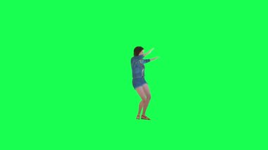 Kot pantolonlu kız hip-hop dansı yapıyor sol açılı yeşil ekran 3D insanlar daha kırmızı renkli arka plan animasyonu erkek ve kadın yürüyüş konuşması