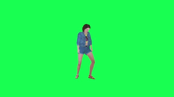 Animowane Dziewczyna Dżinsach Licząc Przedni Kąt Zielony Ekran Ludzie Redner — Wideo stockowe
